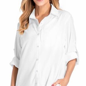 Women's White Button-Up Sun Protection Shirt